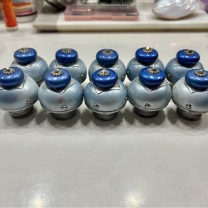 Blue Cabinet Drawer Pulls / Knobs with Jewel in Center